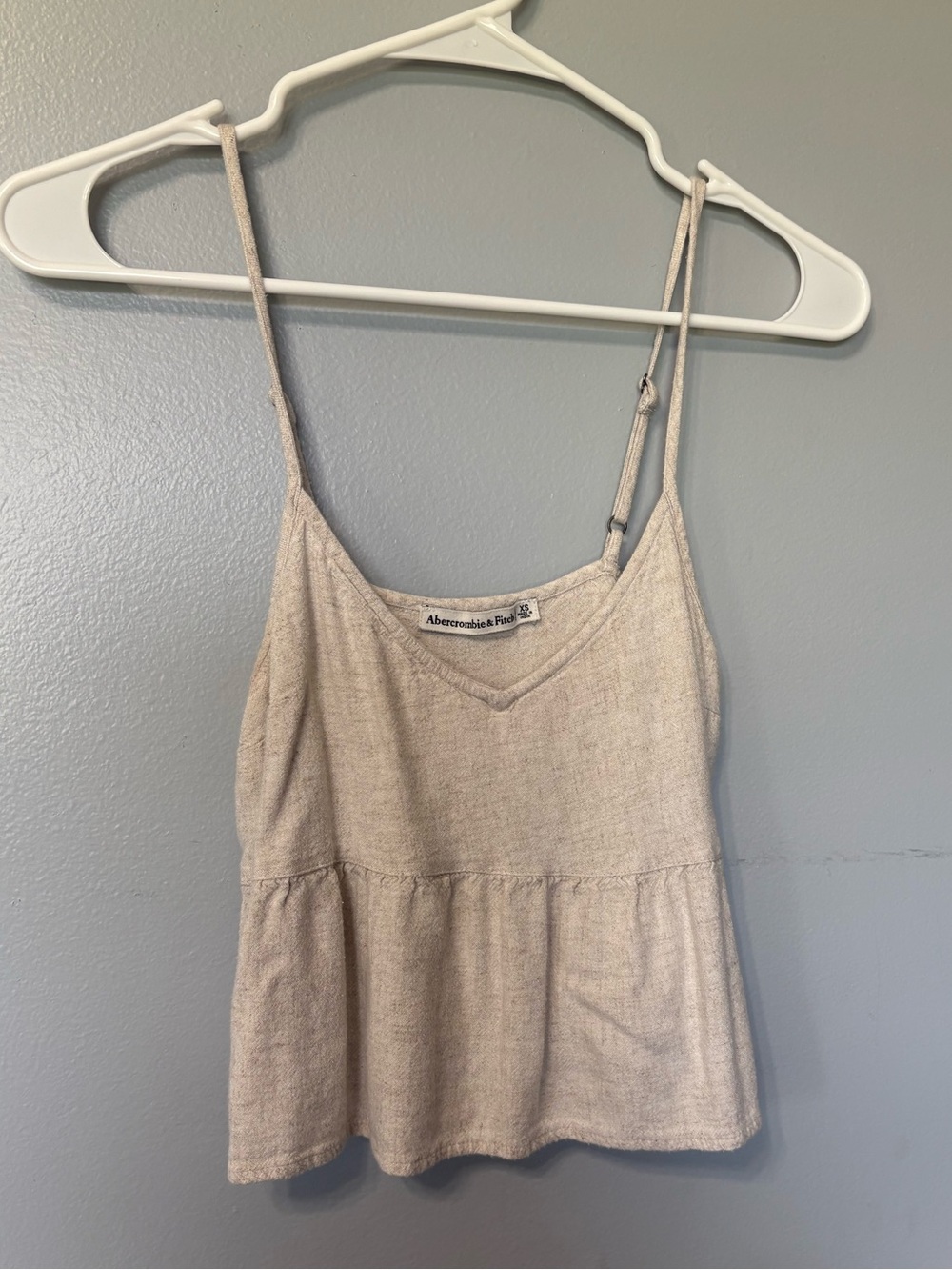 Abercrombie & Fitch Beige Linen-Blend Spaghetti Strap Babydoll Top
